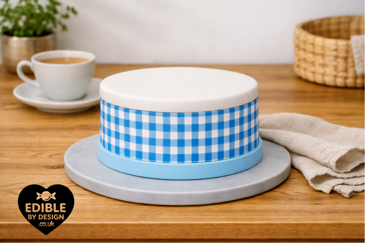Gingham Check Print Ribbon Border Edging for Cake: Edible Decoration on Icing Sheet