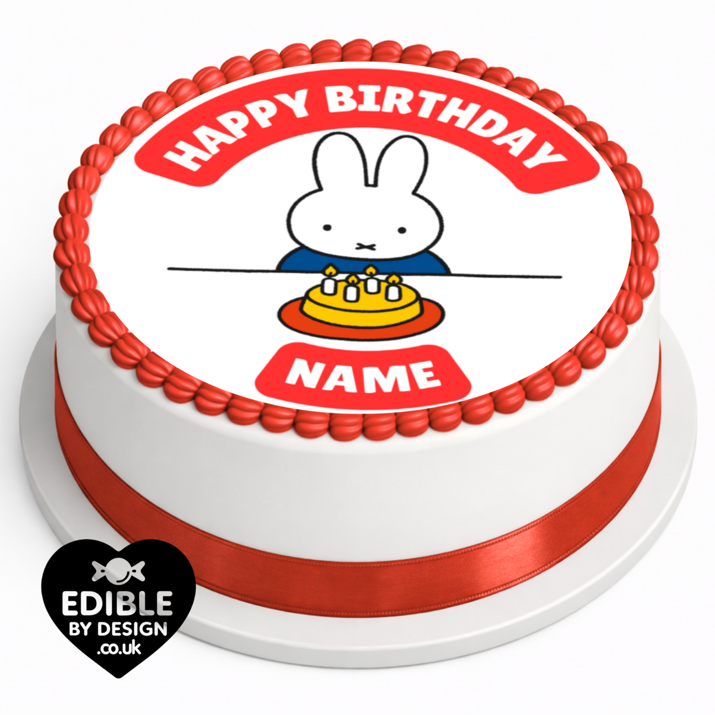 Miffy Theme Birthday Cake Toppers Edible Circles Personalised Name and Age Matching Stickers Balloon Invitations Pack