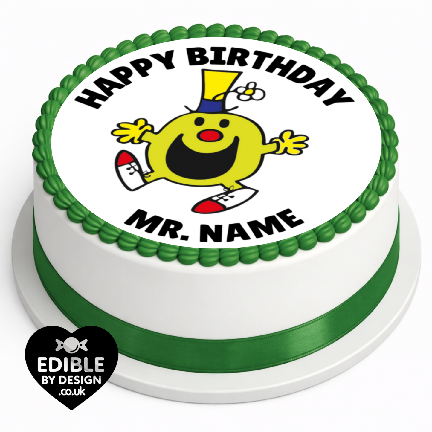Mr Men Theme Birthday Cake Toppers Edible Circles Personalised Name and Age Matching Stickers Balloon Invitations Pack