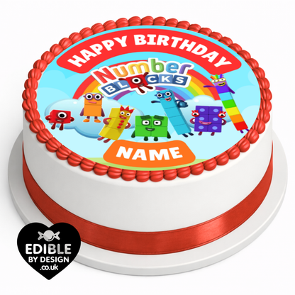 Number Block Theme Birthday Cake Toppers Edible Circles Personalised Name and Age Matching Stickers Balloon Invitations Pack