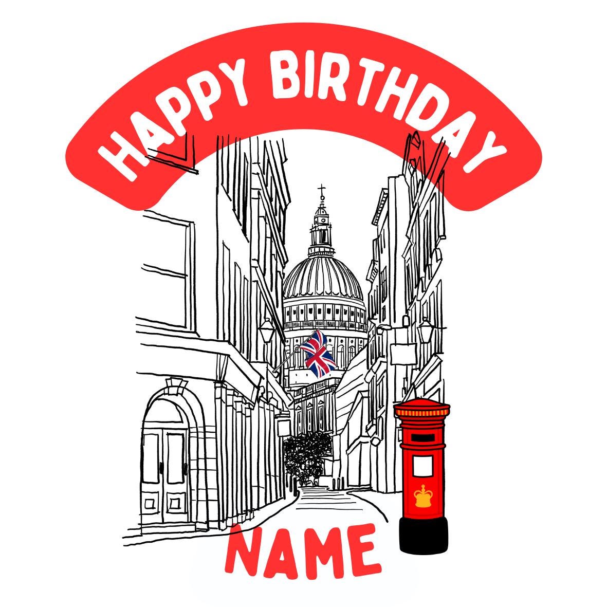 London Theme Birthday Cake Toppers Personalised with Name and age matching Foil Balloon available