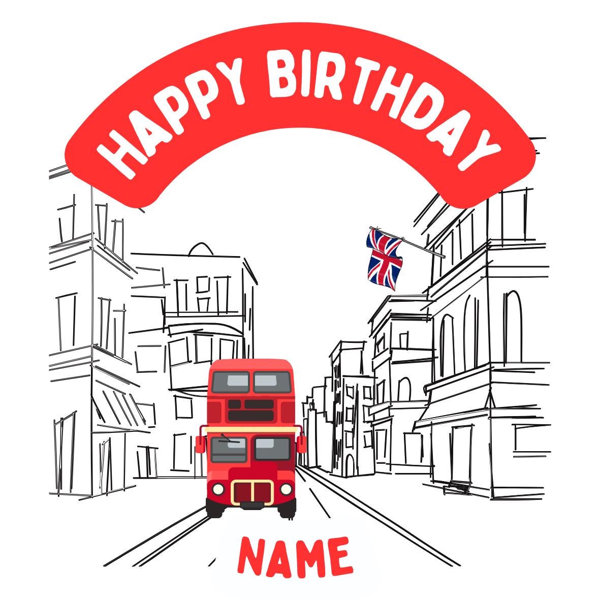 London Theme Birthday Cake Toppers Personalised with Name and age matching Foil Balloon available