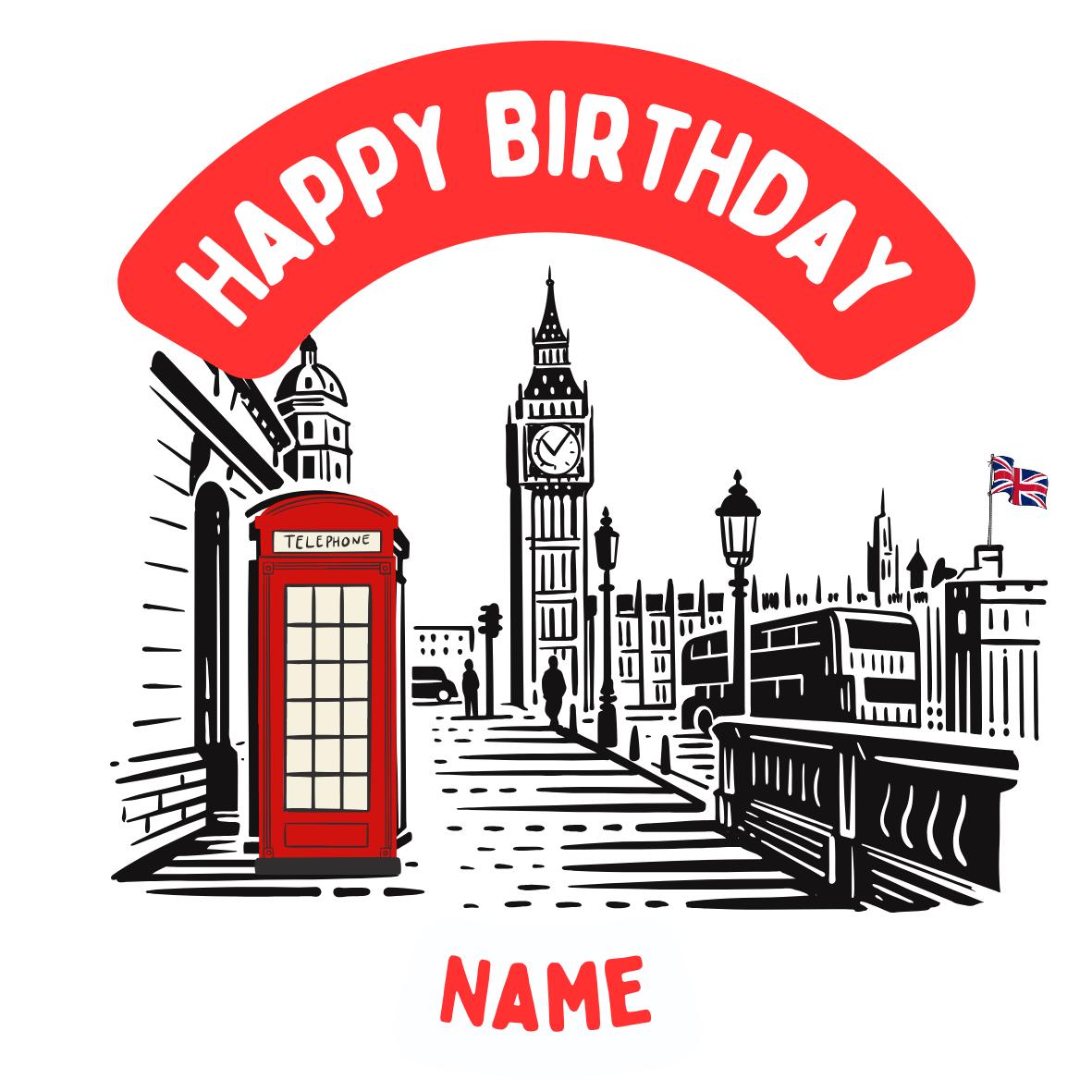 London Theme Birthday Cake Toppers Personalised with Name and age matching Foil Balloon available