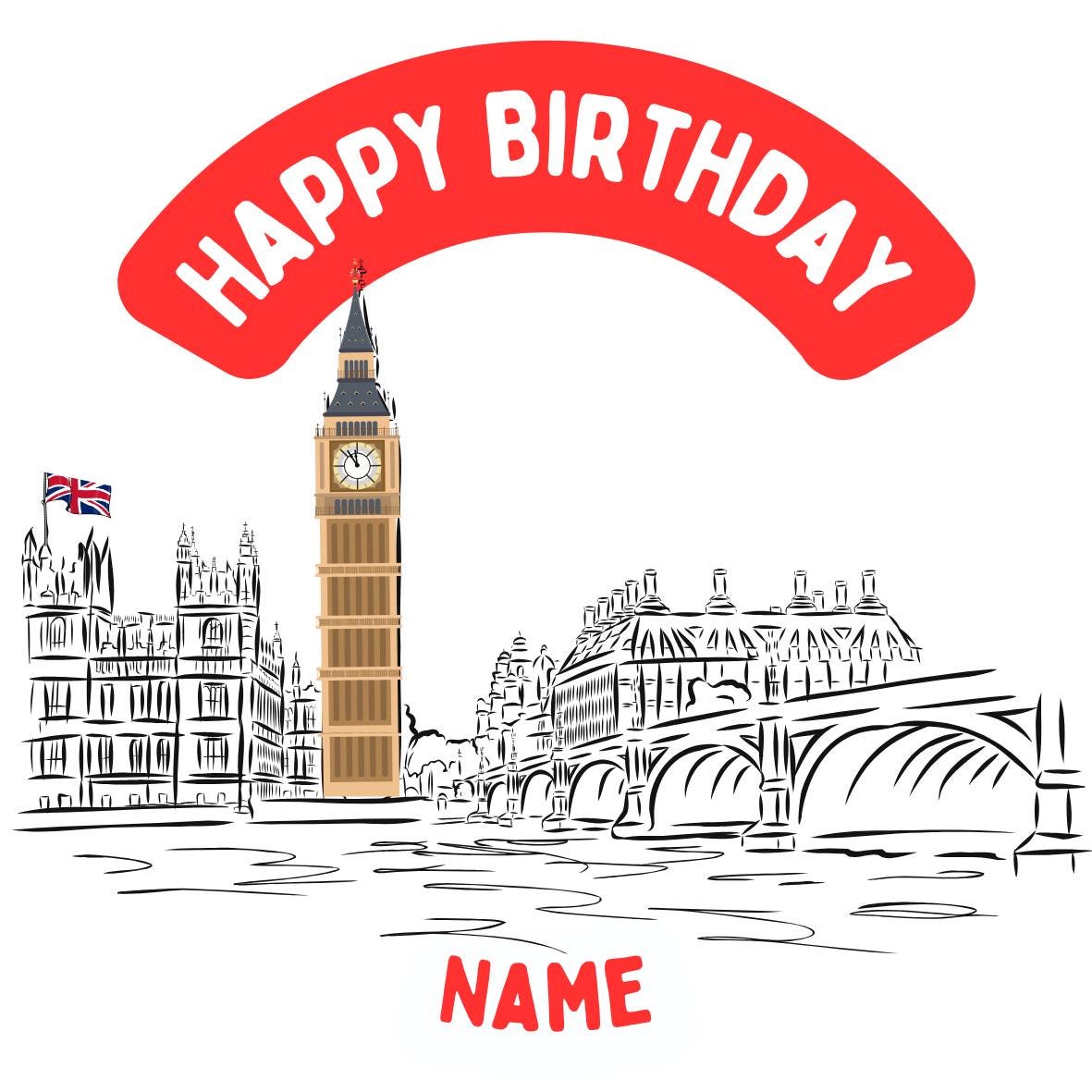 London Theme Birthday Cake Toppers Personalised with Name and age matching Foil Balloon available