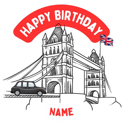 London Theme Birthday Cake Toppers Personalised with Name and age matching Foil Balloon available