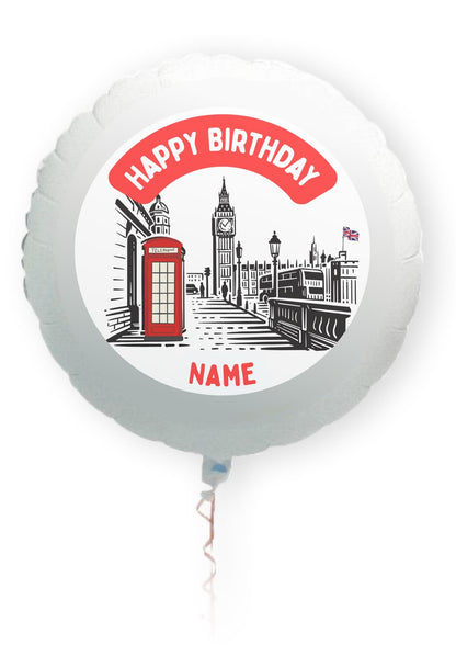 London Theme Birthday Cake Toppers Personalised with Name and age matching Foil Balloon available