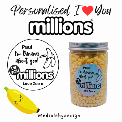I Love You Millions - Round Jar Personalised with your choice of names on sticker Orange Apple Vimto Cola Bubblegum Banana Watermelon