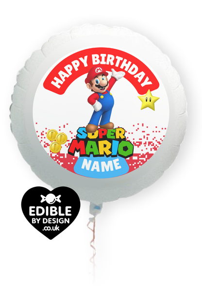 Super Mario Theme Birthday Cake Toppers Edible Circles Personalised Name and Age Matching Stickers Balloon Invitations Pack