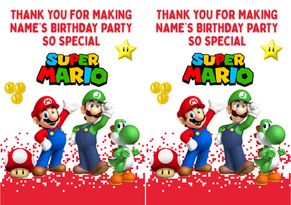 Super Mario Theme Birthday Cake Toppers Edible Circles Personalised Name and Age Matching Stickers Balloon Invitations Pack
