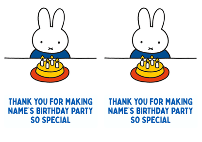 Miffy Theme Birthday Cake Toppers Edible Circles Personalised Name and Age Matching Stickers Balloon Invitations Pack