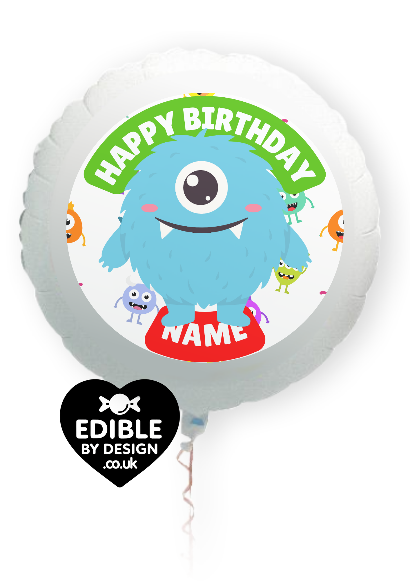 Monster Theme Birthday Cake Toppers Edible Circles Personalised Name and Age Matching Stickers Balloon Invitations Pack
