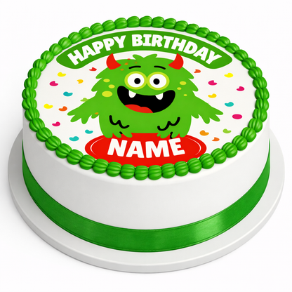 Monster Theme Birthday Cake Toppers Edible Circles Personalised Name and Age Matching Stickers Balloon Invitations Pack