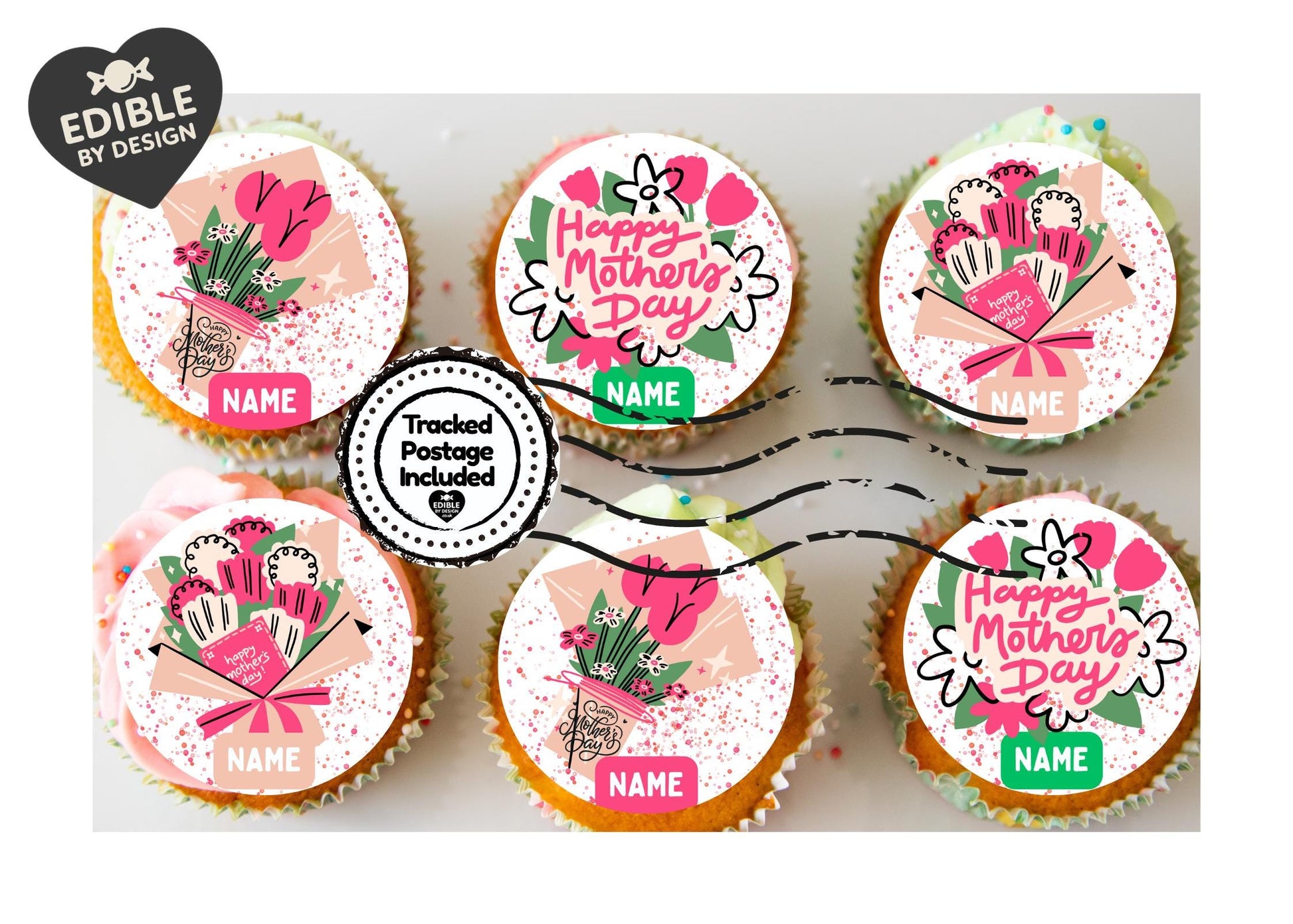 Mothers Day Flowers Personalised Cake Toppers matching Foil Balloon option