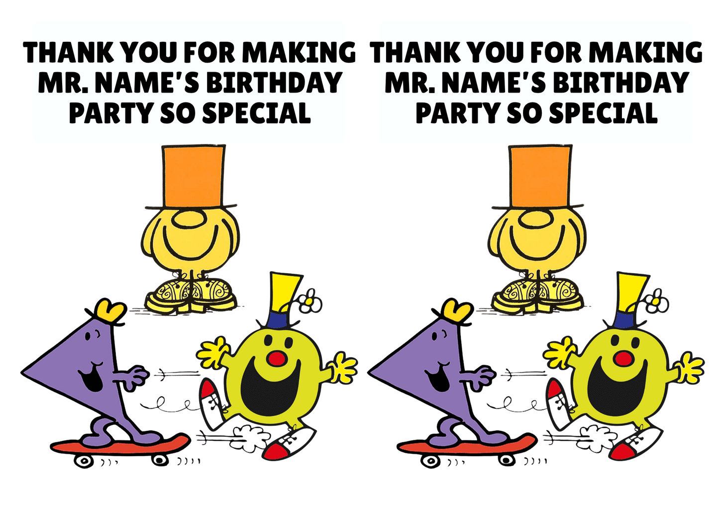 Mr Men Theme Birthday Cake Toppers Edible Circles Personalised Name and Age Matching Stickers Balloon Invitations Pack