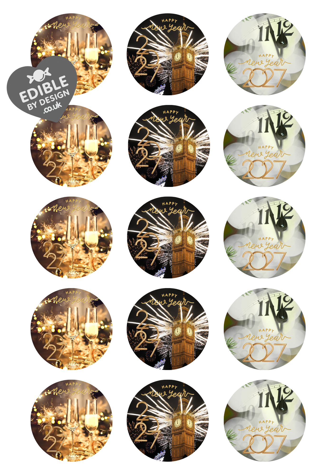 New Year 2027 Cake Toppers: Edible Icing or Wafer, Stickers and Balloon