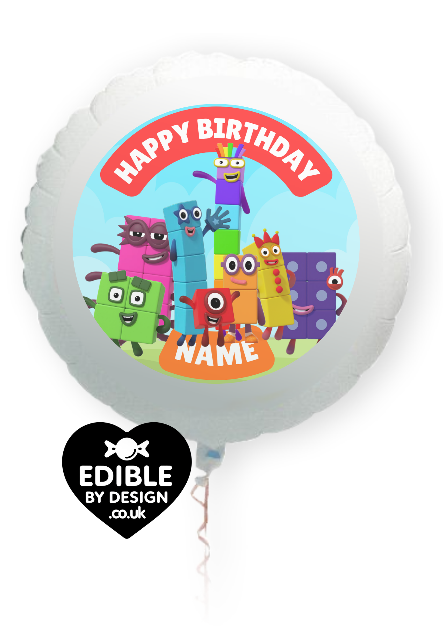 Number Block Theme Birthday Cake Toppers Edible Circles Personalised Name and Age Matching Stickers Balloon Invitations Pack