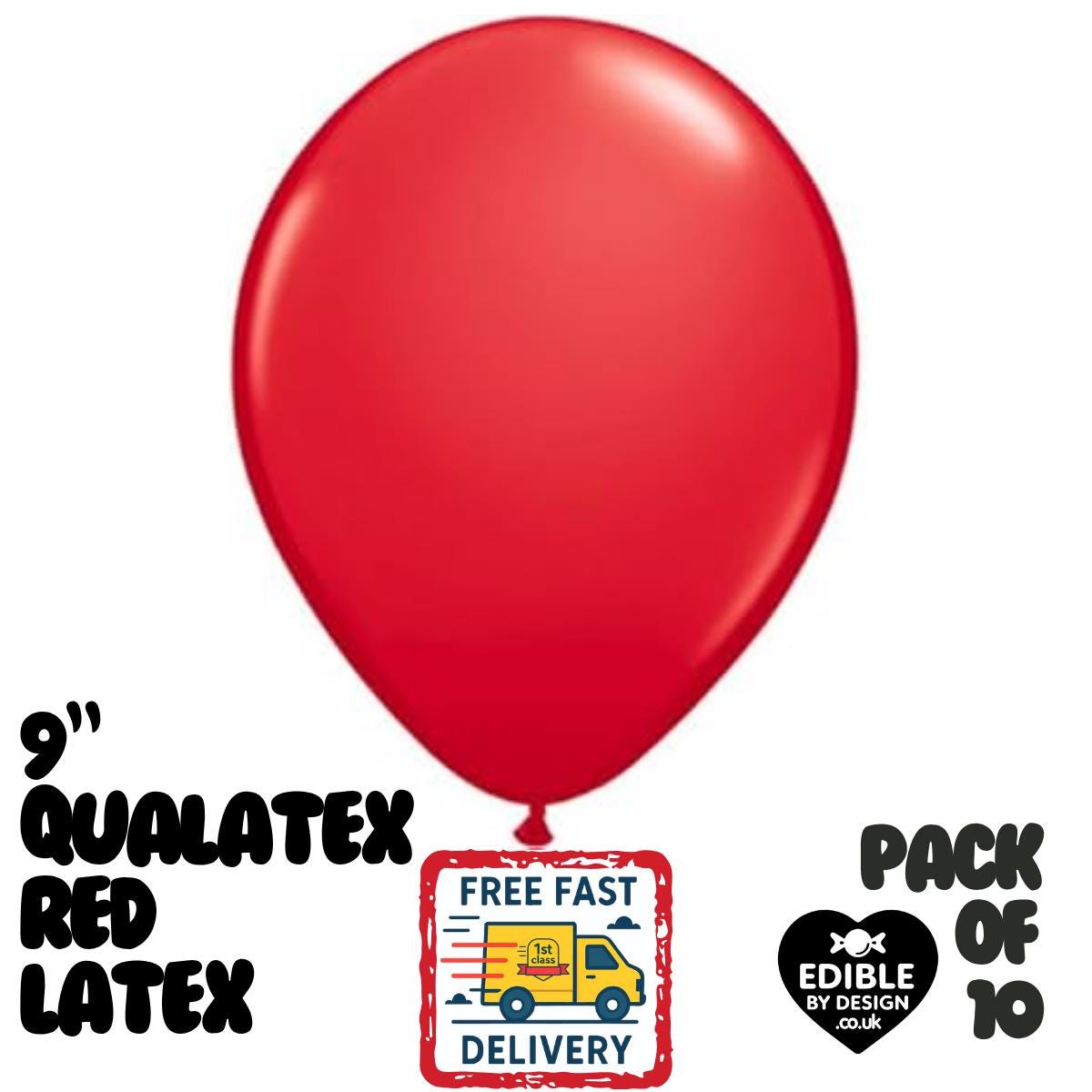 10 Pack Bright Red Latex Balloons – 9" Qualatex Helium Air Party Supplies