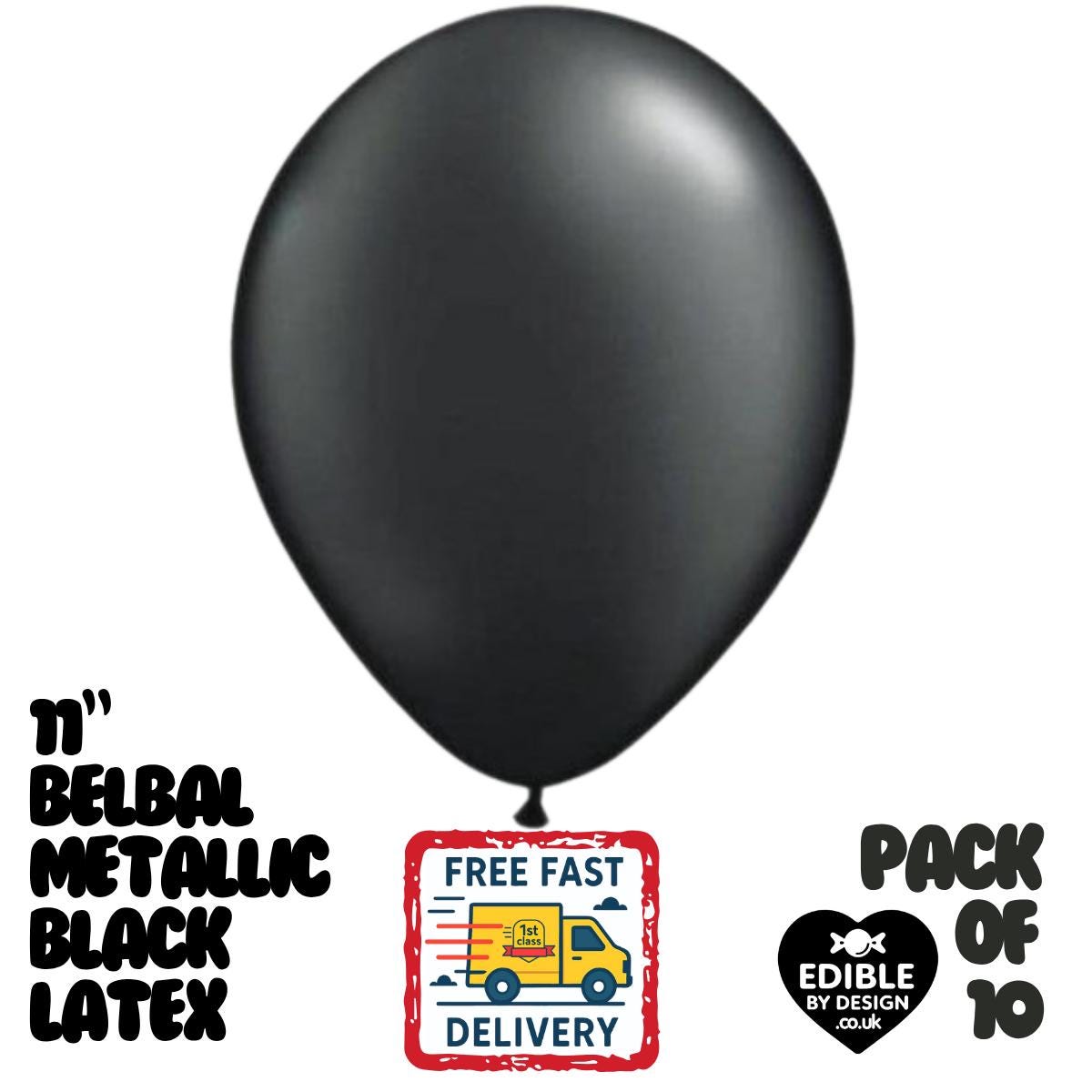 10 Pack Metallic Black Latex Balloons – 11" Helium Air Party Supplies