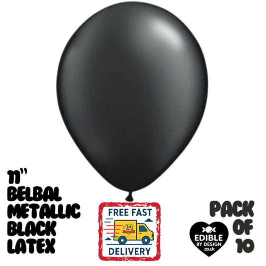 10 Pack Metallic Black Latex Balloons – 11" Helium Air Party Supplies