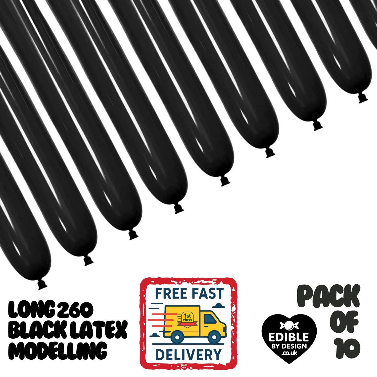 10 Pack Modelling Black 260 Latex Long Balloons
