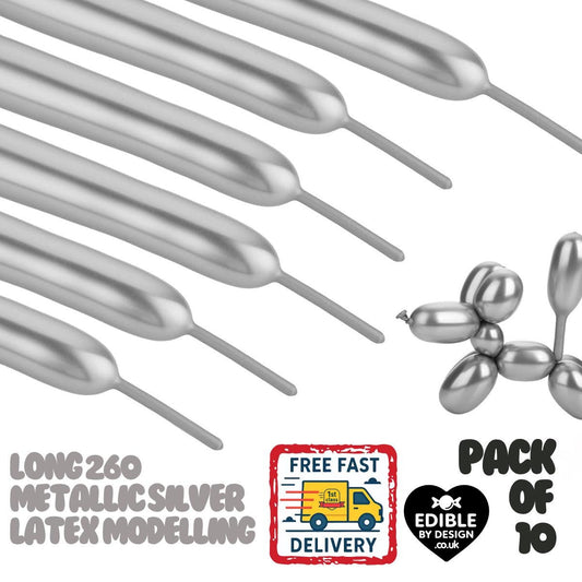 10 Pack Modelling Metallic Silver 260 Latex Long Balloons