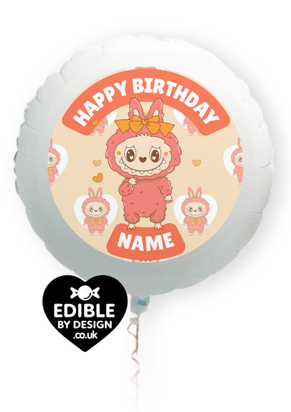 Labubu Pastel Theme Birthday Cake Toppers Edible Circles Personalised Name and Age Matching Stickers Balloon Invitations Pack