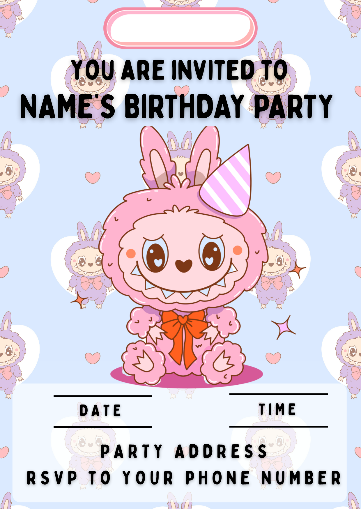 Labubu Pastel Theme Birthday Cake Toppers Edible Circles Personalised Name and Age Matching Stickers Balloon Invitations Pack