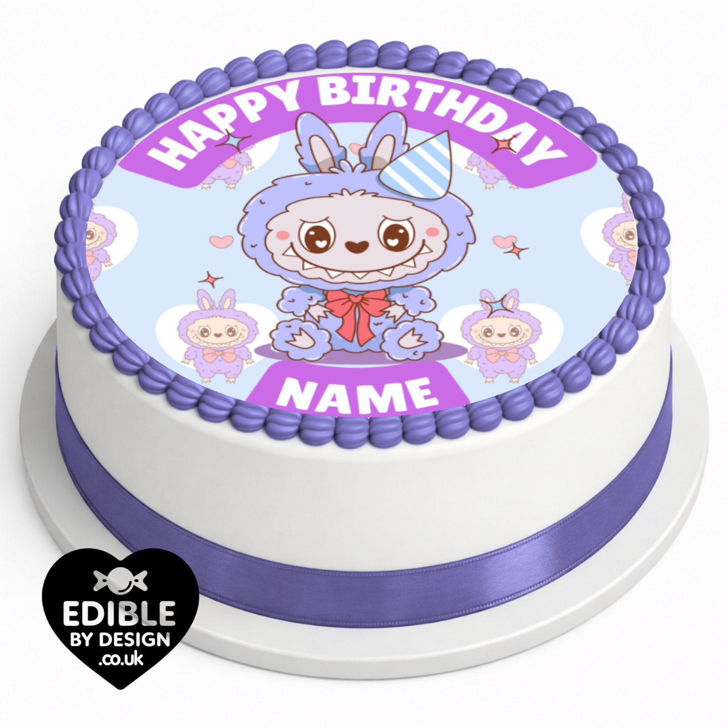 Labubu Pastel Theme Birthday Cake Toppers Edible Circles Personalised Name and Age Matching Stickers Balloon Invitations Pack