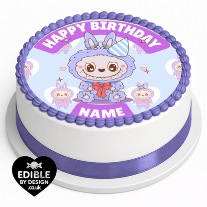 Labubu Pastel Theme Birthday Cake Toppers Edible Circles Personalised Name and Age Matching Stickers Balloon Invitations Pack