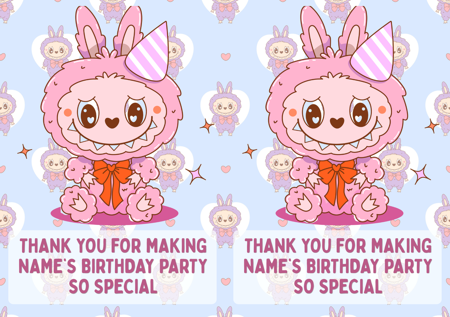 Labubu Pastel Theme Birthday Cake Toppers Edible Circles Personalised Name and Age Matching Stickers Balloon Invitations Pack