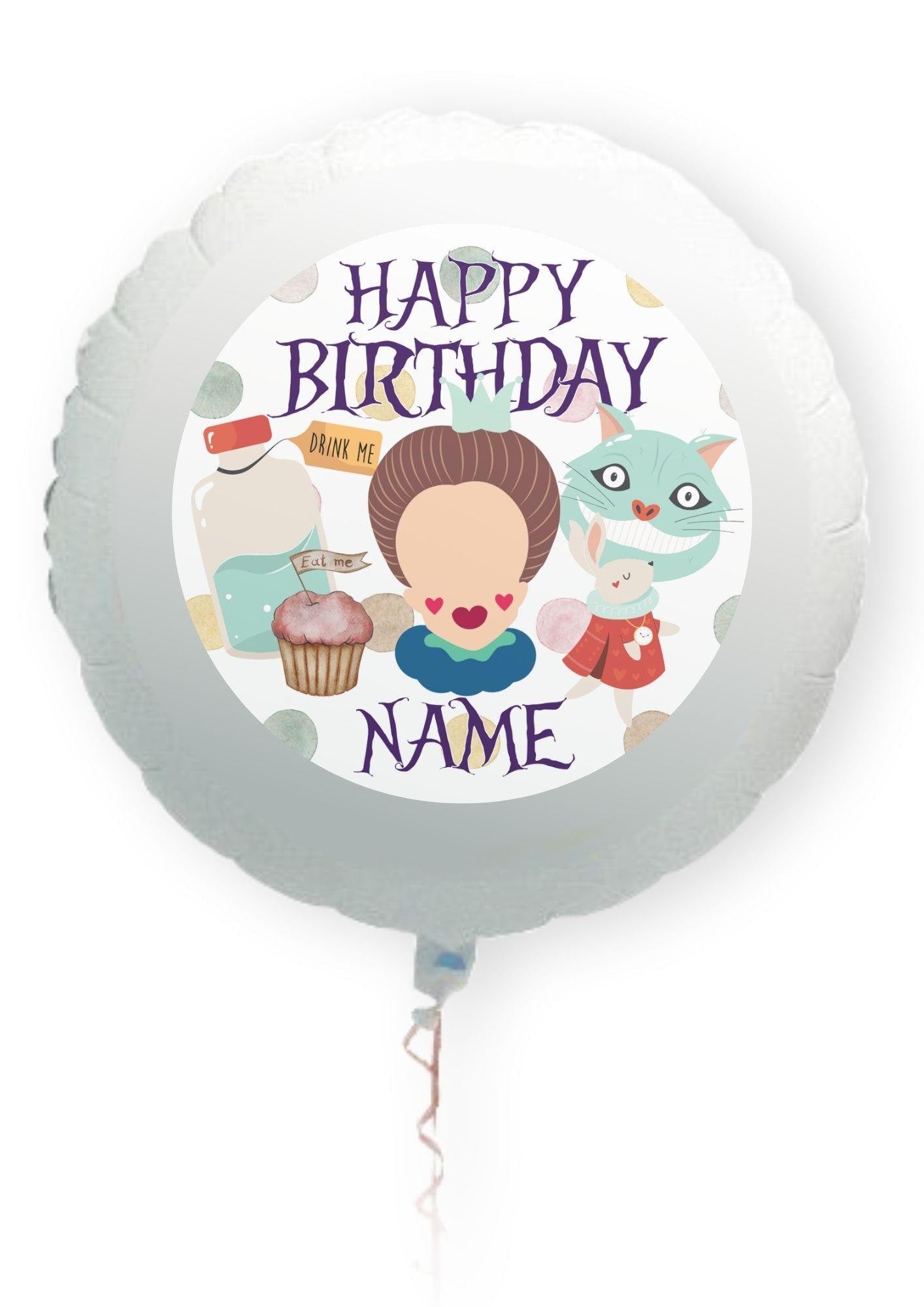 Personalised Alice in Wonderland Birthday Cake Toppers matching Invitations, Stickers, Foil Balloon, Party Pack