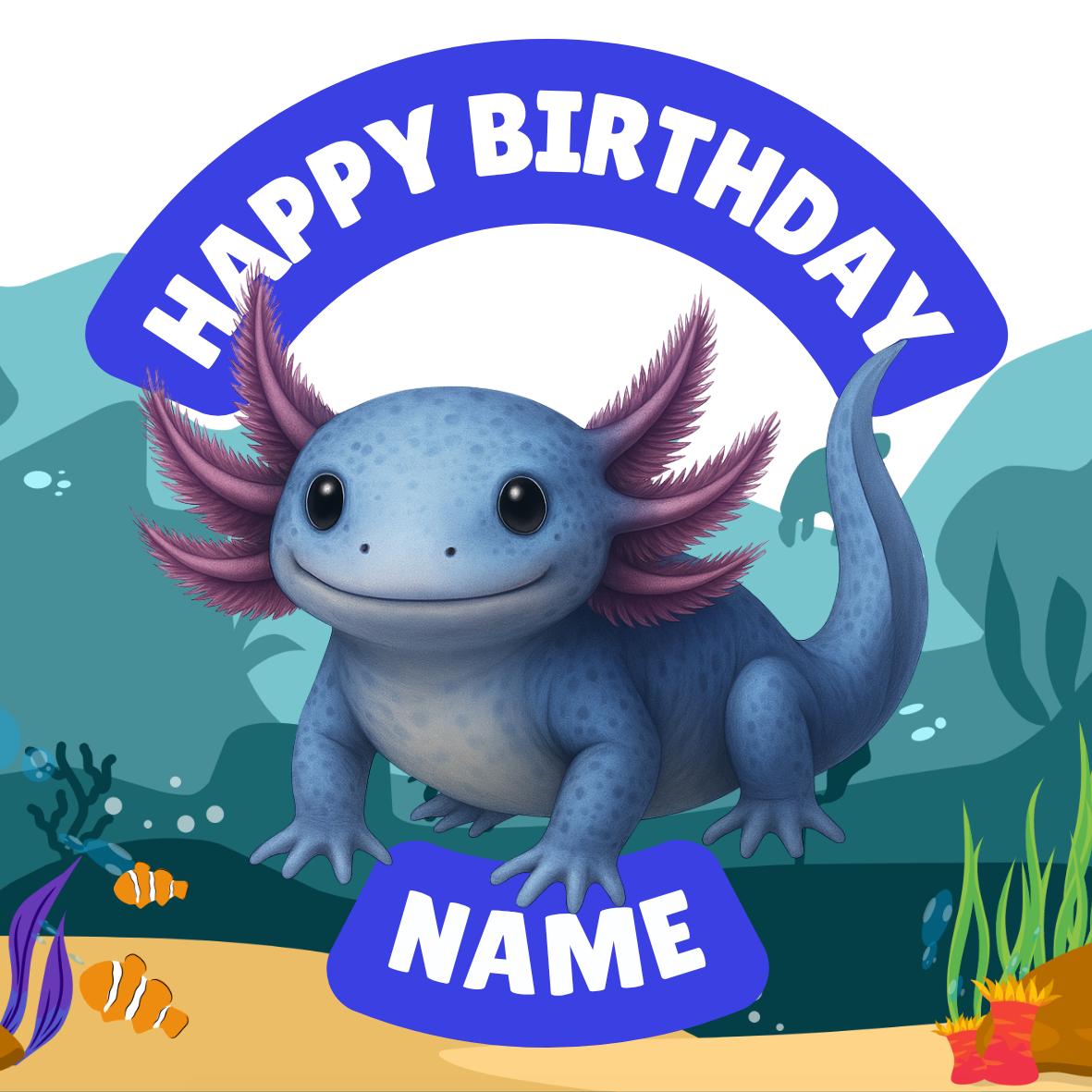 Personalised Axolotl Cake Toppers Icing or Wafer: matching Invitations Stickers Balloon Party Pack