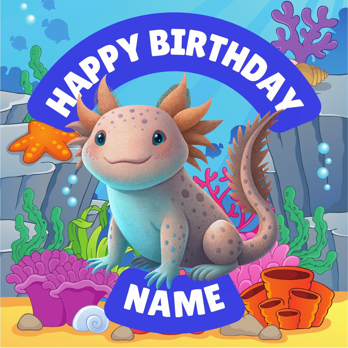 Personalised Axolotl Cake Toppers Icing or Wafer: matching Invitations Stickers Balloon Party Pack