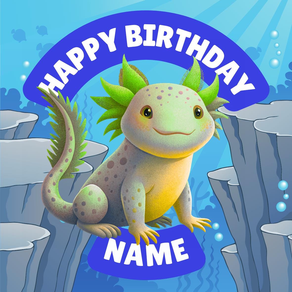 Personalised Axolotl Cake Toppers Icing or Wafer: matching Invitations Stickers Balloon Party Pack