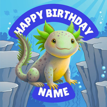 Personalised Axolotl Cake Toppers Icing or Wafer: matching Invitations Stickers Balloon Party Pack