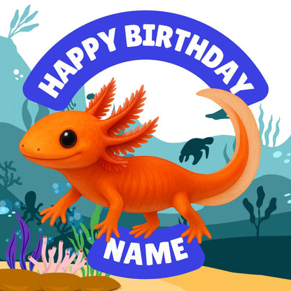Personalised Axolotl Cake Toppers Icing or Wafer: matching Invitations Stickers Balloon Party Pack