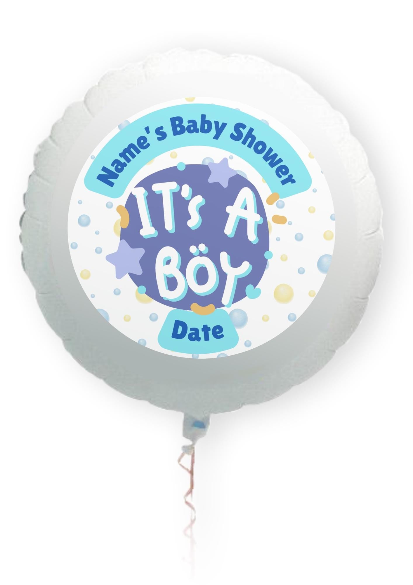 Personalised Baby Boy Shower Cupcake Toppers: Blue Baby Theme, Edible Ink on Icing or Wafer matching Stickers & Balloon available