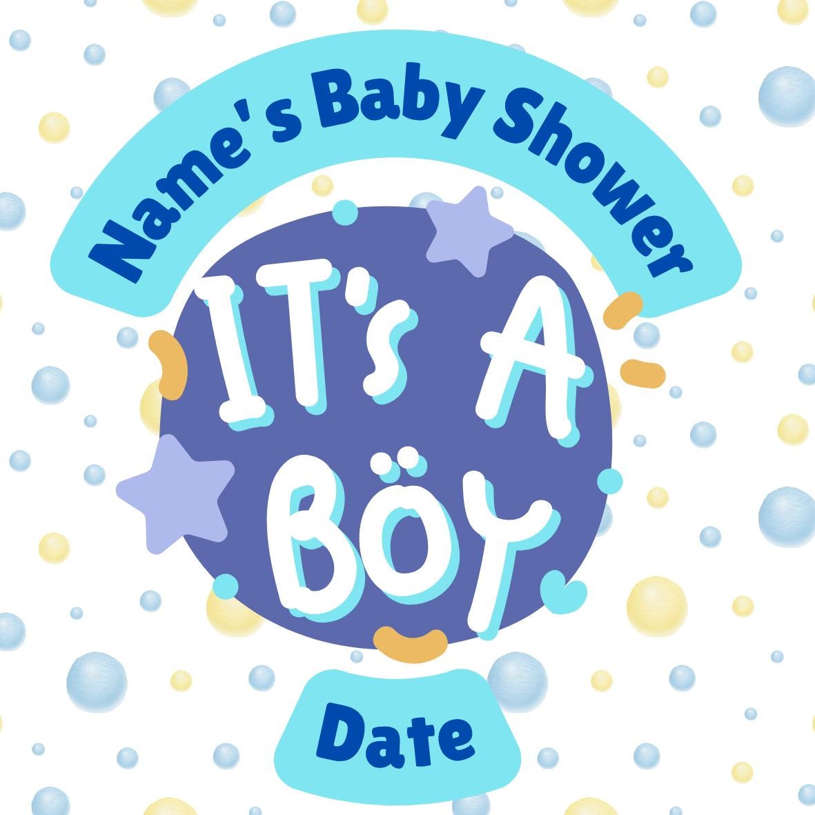 Personalised Baby Boy Shower Cupcake Toppers: Blue Baby Theme, Edible Ink on Icing or Wafer matching Stickers & Balloon available