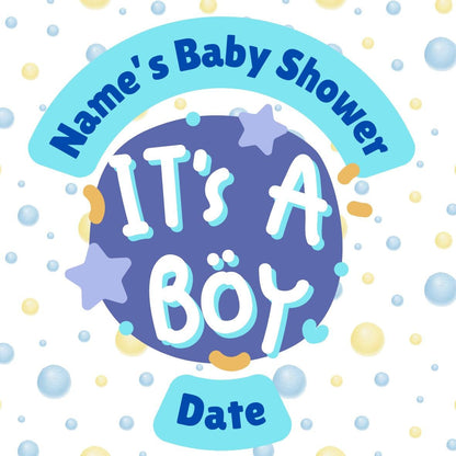 Personalised Baby Boy Shower Cupcake Toppers: Blue Baby Theme, Edible Ink on Icing or Wafer matching Stickers & Balloon available