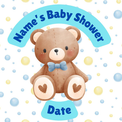 Personalised Baby Boy Shower Cupcake Toppers: Blue Baby Theme, Edible Ink on Icing or Wafer matching Stickers & Balloon available