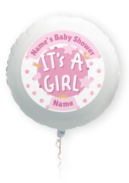 Personalised Baby Shower Cake Toppers: Pink Baby theme on Edible Icing or Wafer matching Stickers Foil Balloon