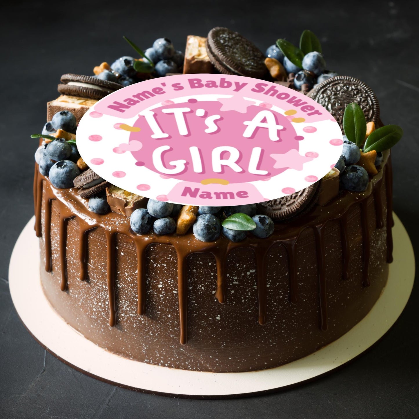 Personalised Baby Shower Cake Toppers: Pink Baby theme on Edible Icing or Wafer matching Stickers Foil Balloon