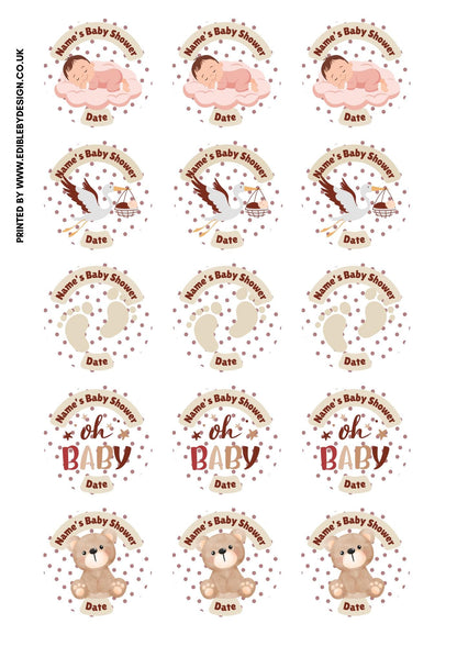 Personalised Baby Shower Cupcake Toppers: Neutral Cream, Edible Ink on Icing or Wafer