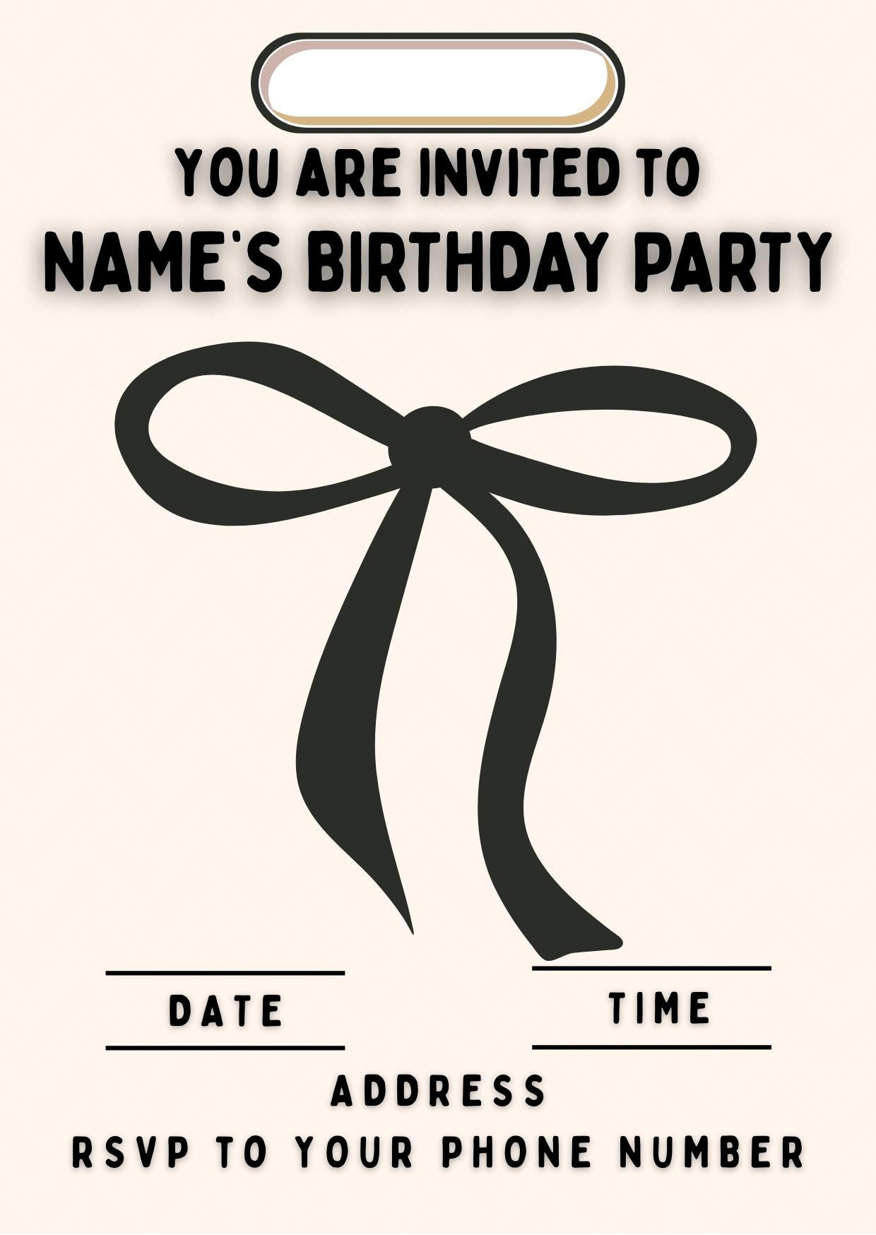 Personalised Birthday Cake Toppers: Black Ribbon Bow Designs matching Invitations Stickers Balloon Party Pack