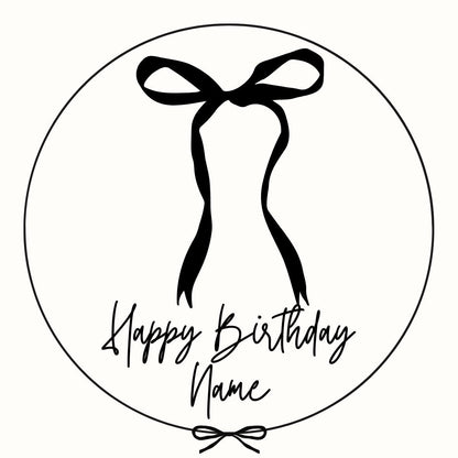 Personalised Birthday Cake Toppers: Black Ribbon Bow Designs matching Invitations Stickers Balloon Party Pack