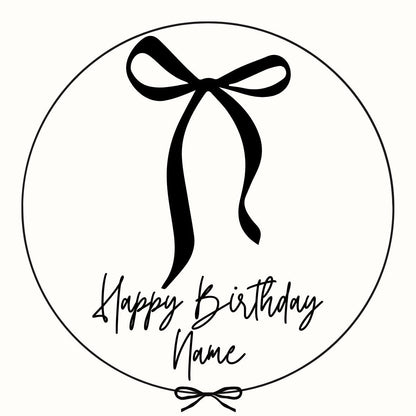 Personalised Birthday Cake Toppers: Black Ribbon Bow Designs matching Invitations Stickers Balloon Party Pack