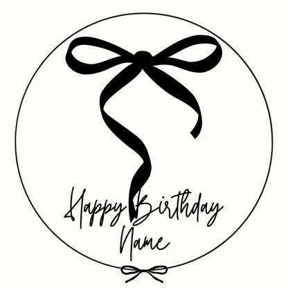 Personalised Birthday Cake Toppers: Black Ribbon Bow Designs matching Invitations Stickers Balloon Party Pack