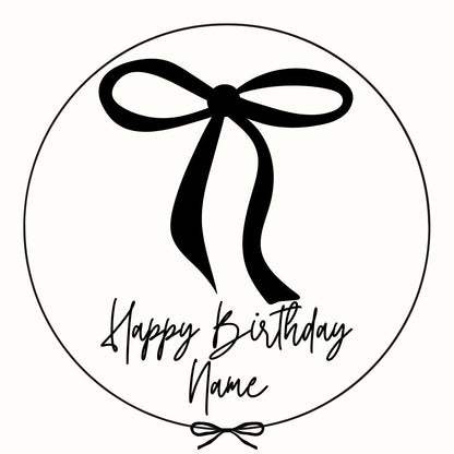 Personalised Birthday Cake Toppers: Black Ribbon Bow Designs matching Invitations Stickers Balloon Party Pack