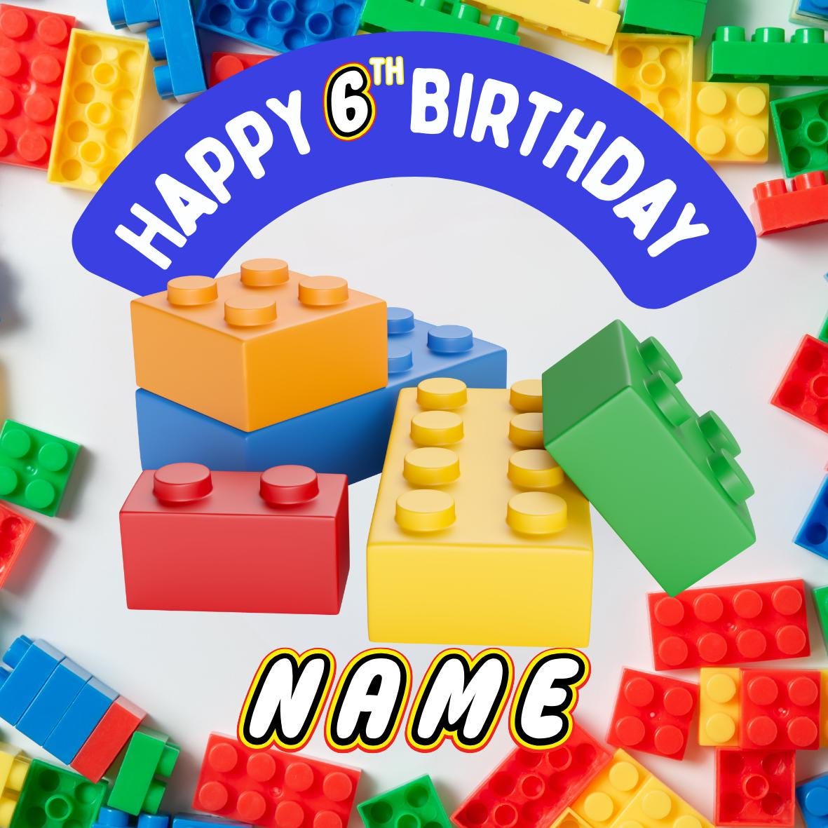 Personalised Building Block Birthday Cake Toppers: Edible Icing or Wafer matching Invitations Stickers Balloon Party Pack