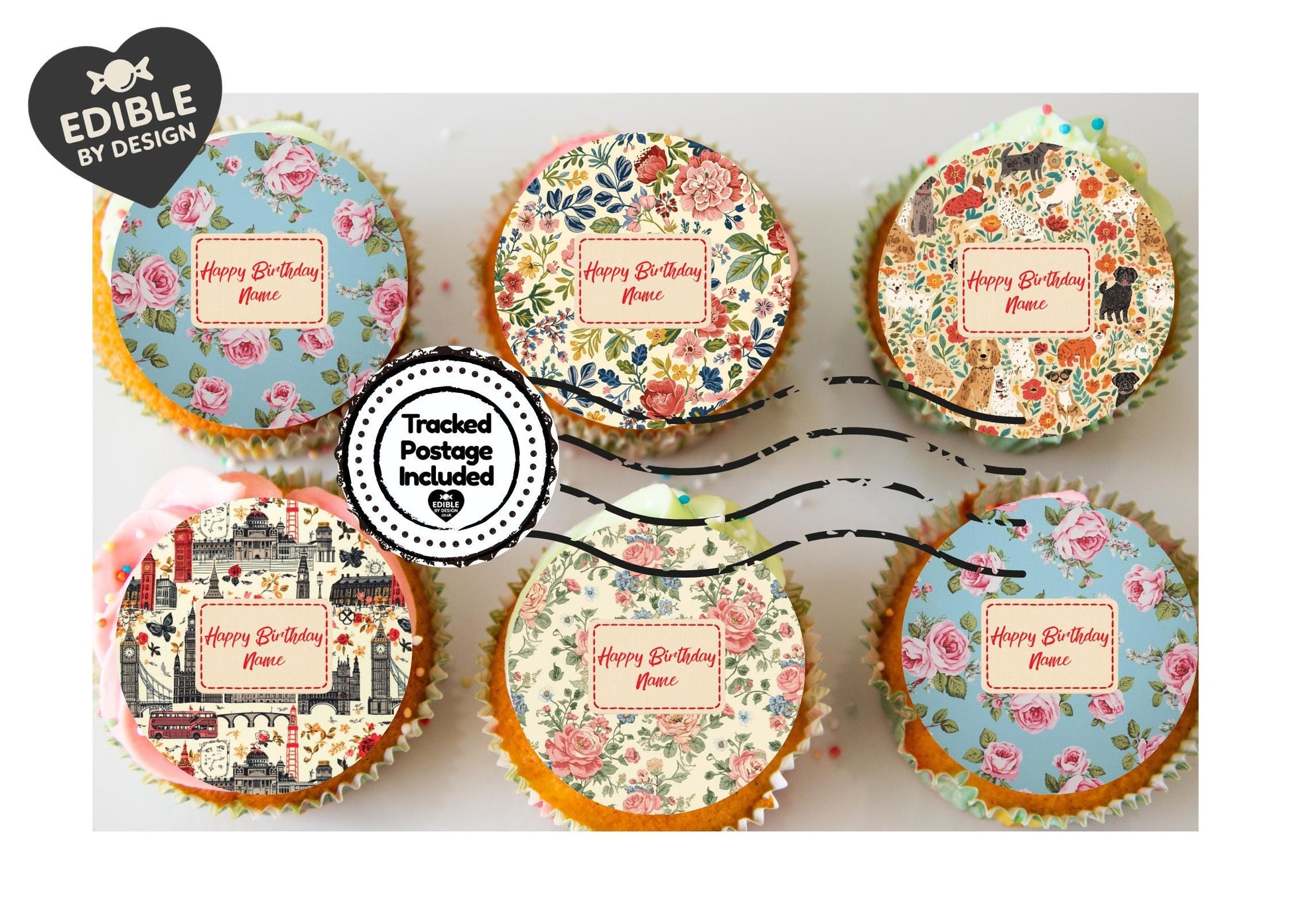 Personalised Cath Kidston Inspired Cake Toppers: Edible Icing or Wafer, Stickers, Invites, Balloon and Party Pack